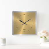 Shiny Metallic Gold Silve Accent Square Wall Clock Quadratische Wanduhr (Zuhause)