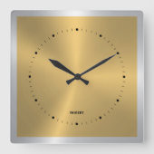 Shiny Metallic Gold Silve Accent Square Wall Clock Quadratische Wanduhr (Vorderseite)