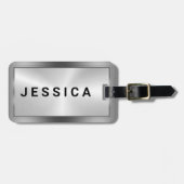 Shiny Metallic Imitats Silver Black Typografy Gepäckanhänger (Vorderseite horizontal)