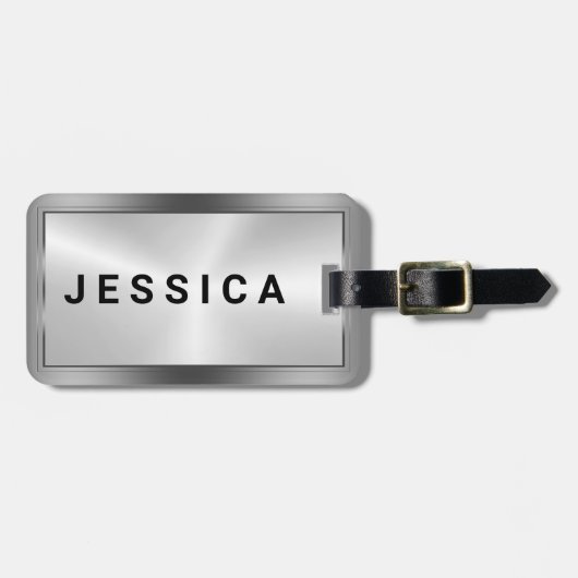 Shiny Metallic Imitats Silver Black Typografy Gepäckanhänger (Vorderseite horizontal)