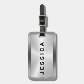 Shiny Metallic Imitats Silver Black Typografy Gepäckanhänger (Vorderseite vertikal)