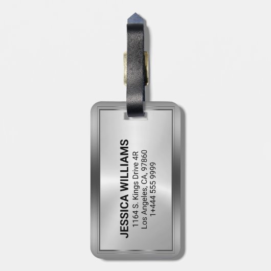 Shiny Metallic Imitats Silver Black Typografy Gepäckanhänger (Rückseite vertikal)