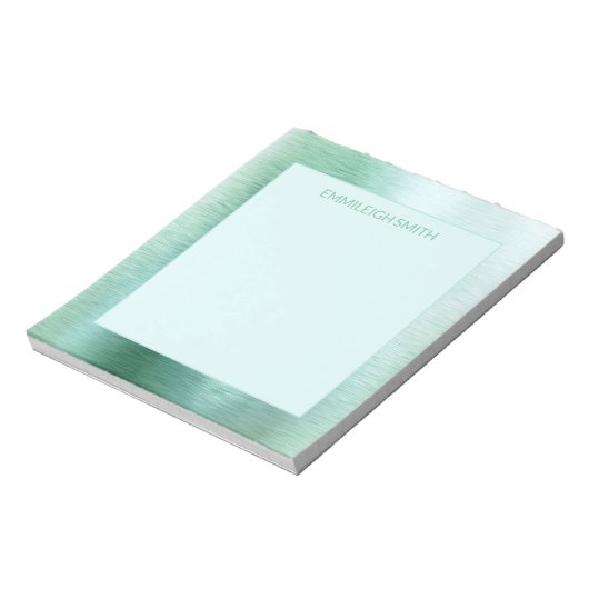 Shiny Metallic Iridescent Minze Green Name Notepad Notizblock (Rotiert)