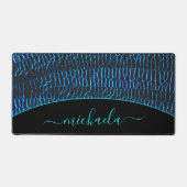 Shiny Metallic Neon Blue abstrakt Individuelle Nam Schreibtischunterlage (Vorderseite)