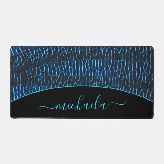 Shiny Metallic Neon Blue abstrakt Individuelle Nam Schreibtischunterlage (Vorderseite)