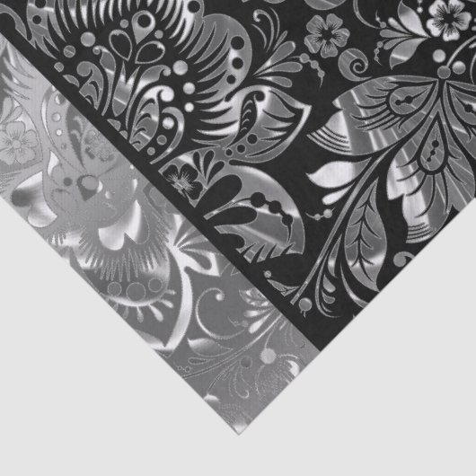 Shiny Metallic Silver Damasks Muster Seidenpapier (Detail)