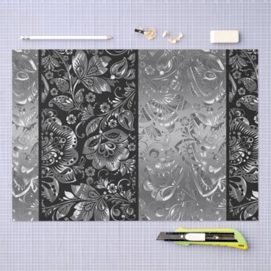 Shiny Metallic Silver Damasks Muster Seidenpapier (Handwerk)
