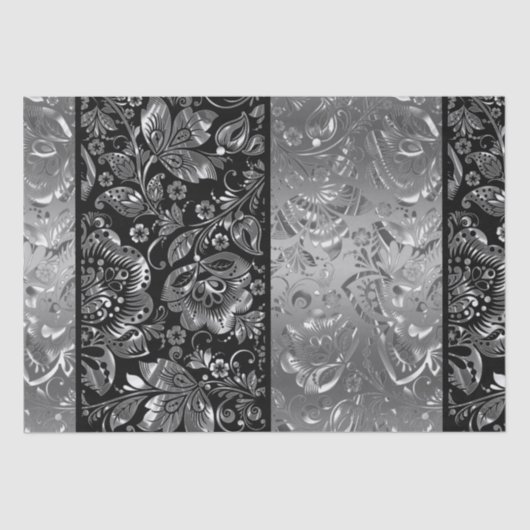 Shiny Metallic Silver Damasks Muster Seidenpapier (Vorderseite)