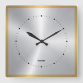 Shiny Metallic Silver Gray Gold Akzent Quadratische Wanduhr (Vorderseite)