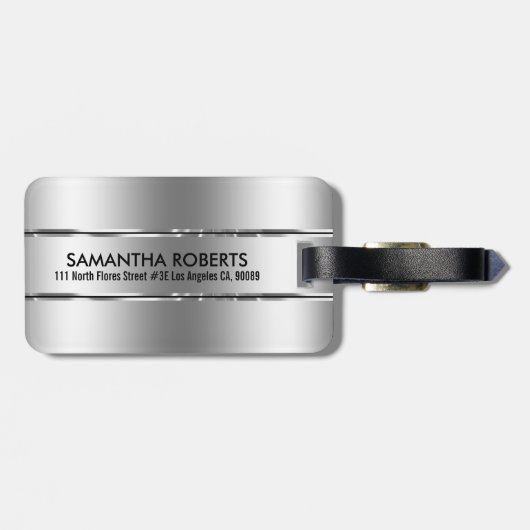Shiny Metallic Silver Stainless Steel Look Gepäckanhänger (Rückseite horizontal)