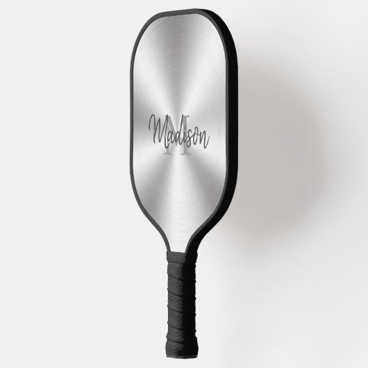 Shiny Metallic Silver Textur Pickleball Schläger (Links)