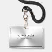 Shiny Metallic Silver Texture Black Accents Ausweis (Vorderseite mit Schlüsselband)