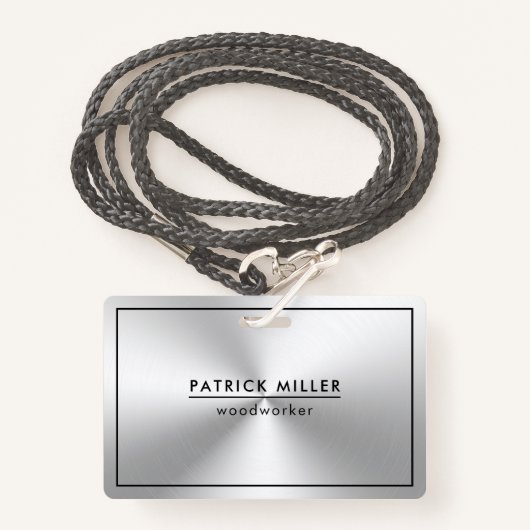 Shiny Metallic Silver Texture Black Accents Ausweis (Vorderseite mit Schlüsselband)