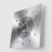 Shiny Metallic Stainless Steel & Black Mandala Quadratische Wanduhr (Winkel)