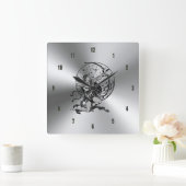 Shiny Metallic Stainless Steel & Sagittarius Zeich Quadratische Wanduhr (Zuhause)