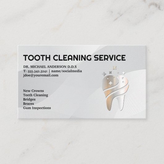 Shiny Metallic Tooth Logo | Zahnmedizin Visitenkarte (Vorderseite)