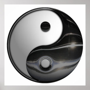 Shiny Metallic Yin und Yang Symbol Poster