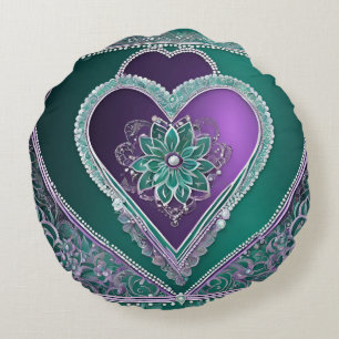 Shiny Minty Heart AI Art Rundes Kissen