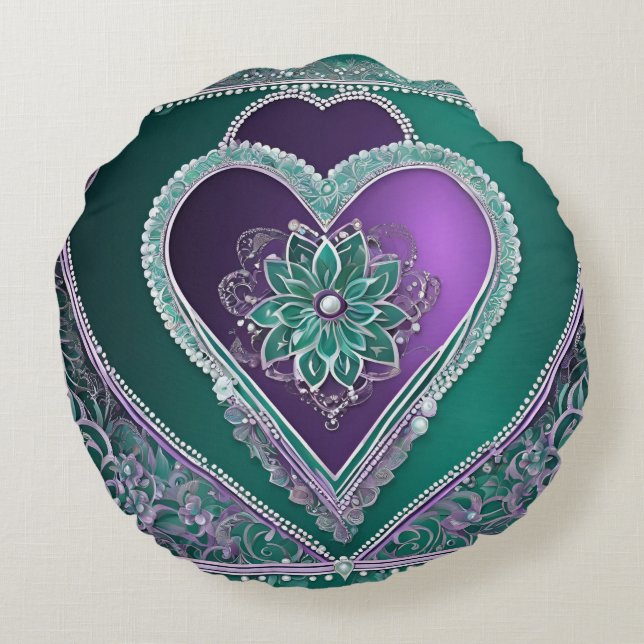 Shiny Minty Heart AI Art Rundes Kissen (Rückseite)