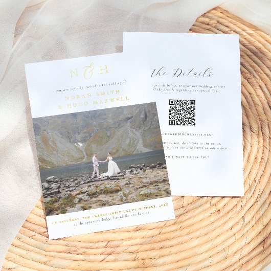 Shiny Monogram All in one QR Code Foto Wedding Folieneinladung