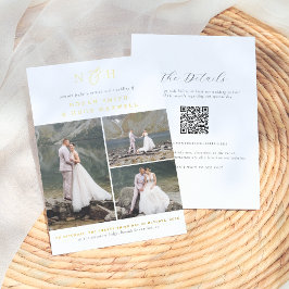 Shiny Monogram QR Code 3 Foto Collage Wedding Folieneinladung