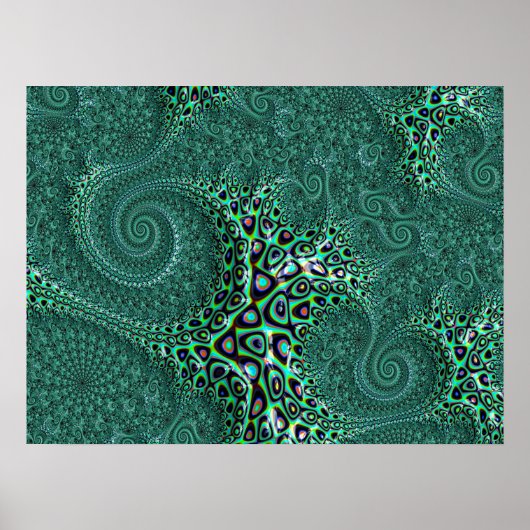 Shiny Net Aquamarines Gepunktetes Octopus Fraktal  Poster (Vorne)