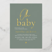Shiny Oh Baby Script Sage Green Boho Baby Dusche Folieneinladung (Vorderseite)