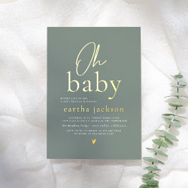 Shiny Oh Baby Script Sage Green Boho Baby Dusche Folieneinladung