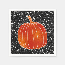 Shiny Orange Autumn Pumpkin Black Glitzer Party Serviette