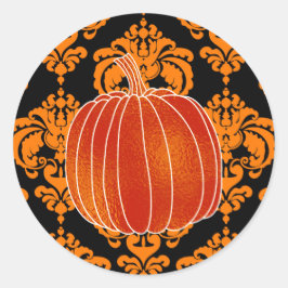 Shiny Orange Autumn Pumpkin Orange Black Damask Runder Aufkleber
