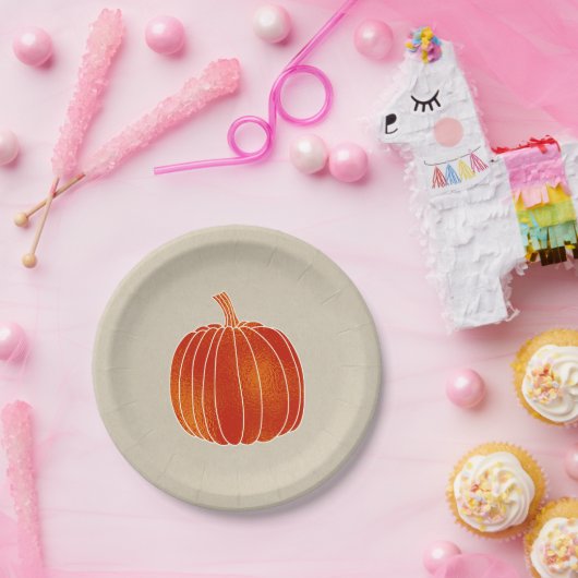 Shiny Orange Autumn Pumpkin Rustic Kraft Party Pappteller (Party)