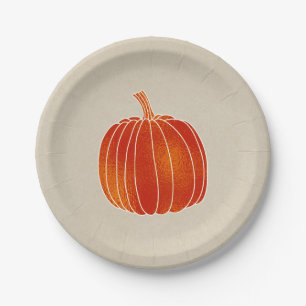 Shiny Orange Autumn Pumpkin Rustic Kraft Party Pappteller