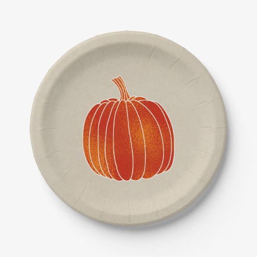 Shiny Orange Autumn Pumpkin Rustic Kraft Party Pappteller (Vorderseite)