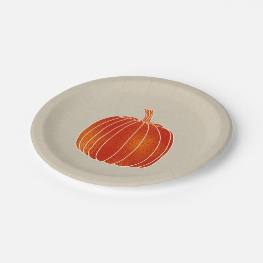 Shiny Orange Autumn Pumpkin Rustic Kraft Party Pappteller (Schrägansicht)