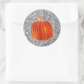 Shiny Orange Autumn Pumpkin Silver Glitzer Bevorzu Runder Aufkleber (Tasche)