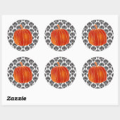 Shiny Orange Autumn Pumpkin White Black Damask Runder Aufkleber (Blatt)