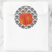 Shiny Orange Autumn Pumpkin White Black Damask Runder Aufkleber (Tasche)
