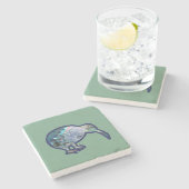 Shiny Pāua Kiwi Bird auf Green Steinuntersetzer (Seitenansicht)