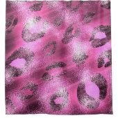 Shiny Pink & Black Leopard Cheetah Print Glam Duschvorhang (Vorderseite)