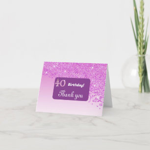 Shiny Pink Glitzer, 40. Geburtstag Vielen Dank Dankeskarte