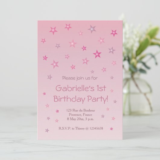 Shiny Pink Little Stars Sweet Baby Kindergeburtsta Einladung (Stehend Vorderseite)