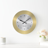 Shiny polierter metallischer Silber- und Goldhinte Große Wanduhr (Zuhause)