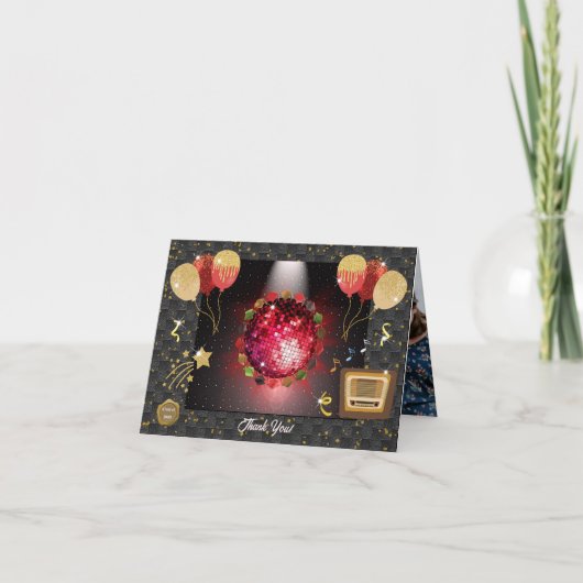 Shiny Red Disco Ball & Graduate Caps Foto Dankeskarte (Vorderseite)