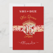 Shiny Red Elegant Quinceñera Spanisch Save The Date (Vorderseite)