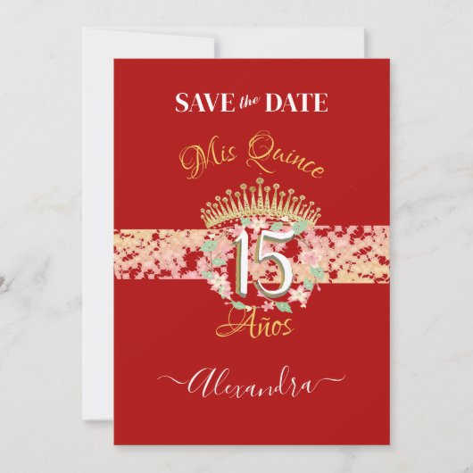 Shiny Red Elegant Quinceñera Spanisch Save The Date (Vorderseite)