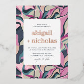 Shiny Retro Groovy Abstrakte Hochzeit Folieneinladung (Vorderseite)