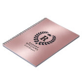 Shiny Rose-Gold Background Black Laurel Wreath Notizblock (Linke Seite)