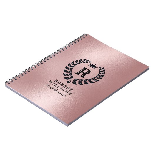 Shiny Rose-Gold Background Black Laurel Wreath Notizblock (Linke Seite)