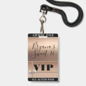 Shiny Rose Gold & Bow Sweet 16 Party VIP Pass Ausweis (Vorderseite mit Lanyard)