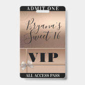 Shiny Rose Gold & Bow Sweet 16 Party VIP Pass Ausweis (Rückseite)